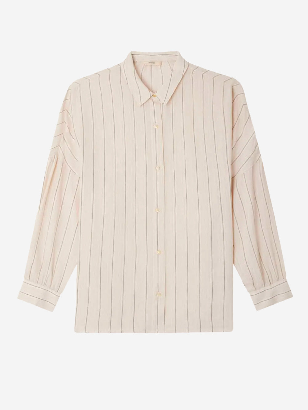 SESSUN Camicia a righe nere in viscosa con arricciature e bottone gioiello Beige Urbanstaroma