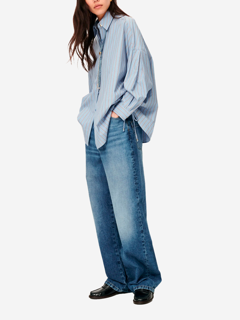 SESSUN Camicia Oversize in Popeline con Laccetti Laterali Celeste Urbanstaroma