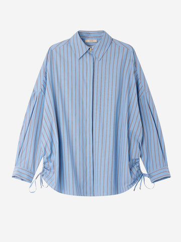 SESSUN Camicia Oversize in Popeline con Laccetti Laterali Celeste