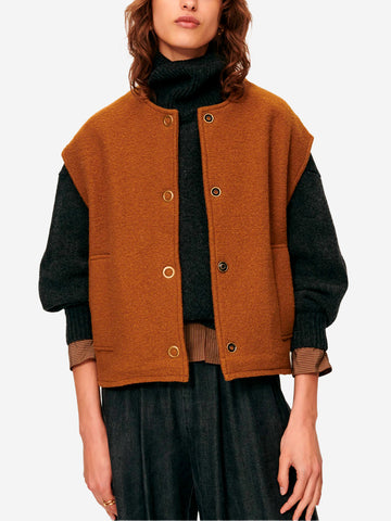 SESSUN Giacca marrone senza maniche in lana cotta Marrone chiaro