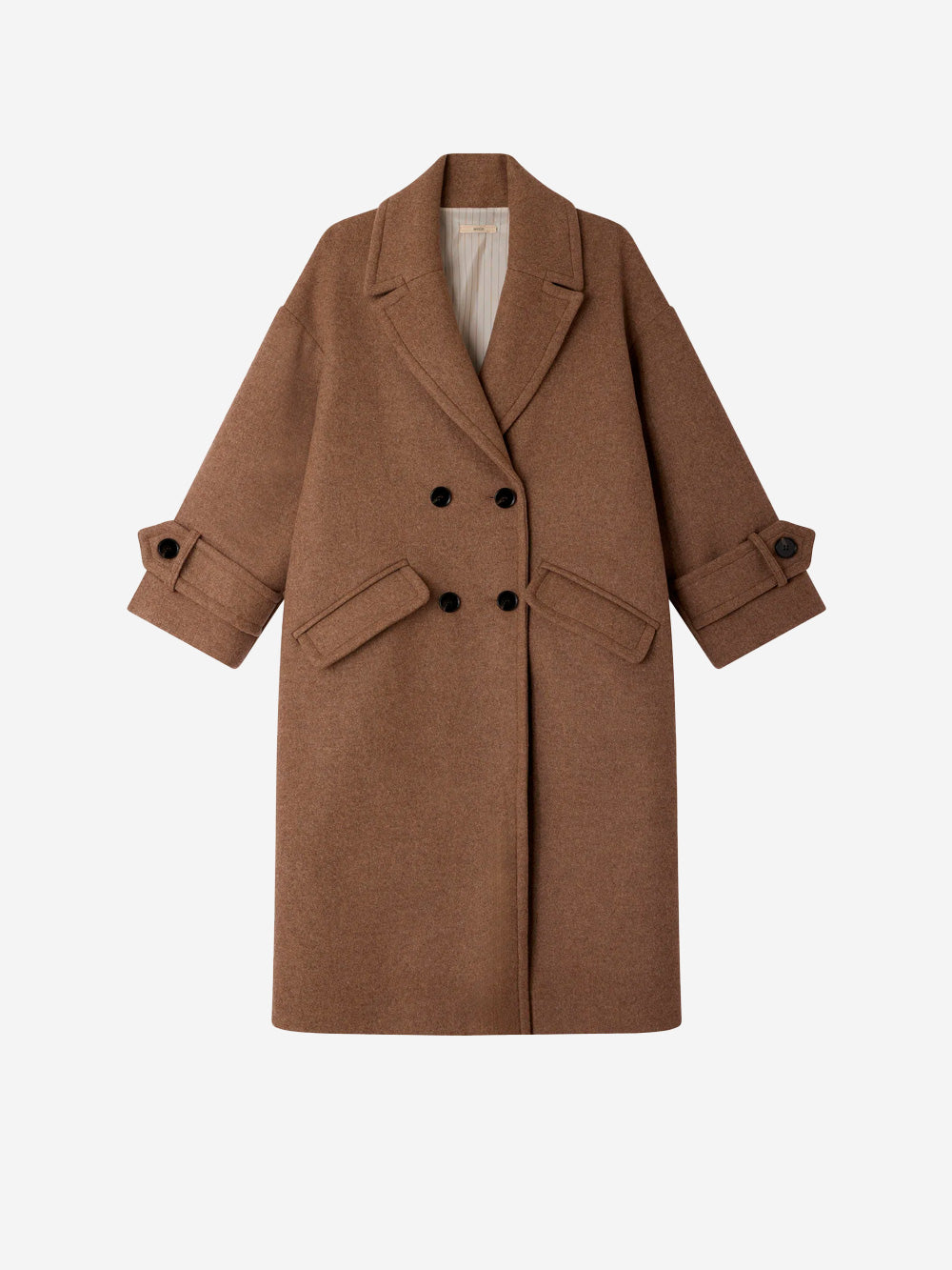 SESSUN Cappotto lungo doppiopetto 'Mia' in misto lana Tortora Urbanstaroma