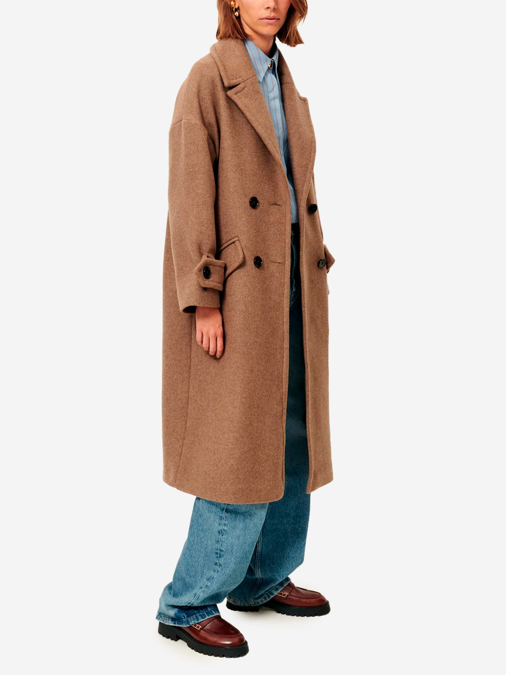 SESSUN Cappotto lungo doppiopetto 'Mia' in misto lana Tortora Urbanstaroma