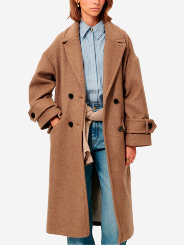 SESSUN Cappotto lungo doppiopetto 'Mia' in misto lana Tortora
