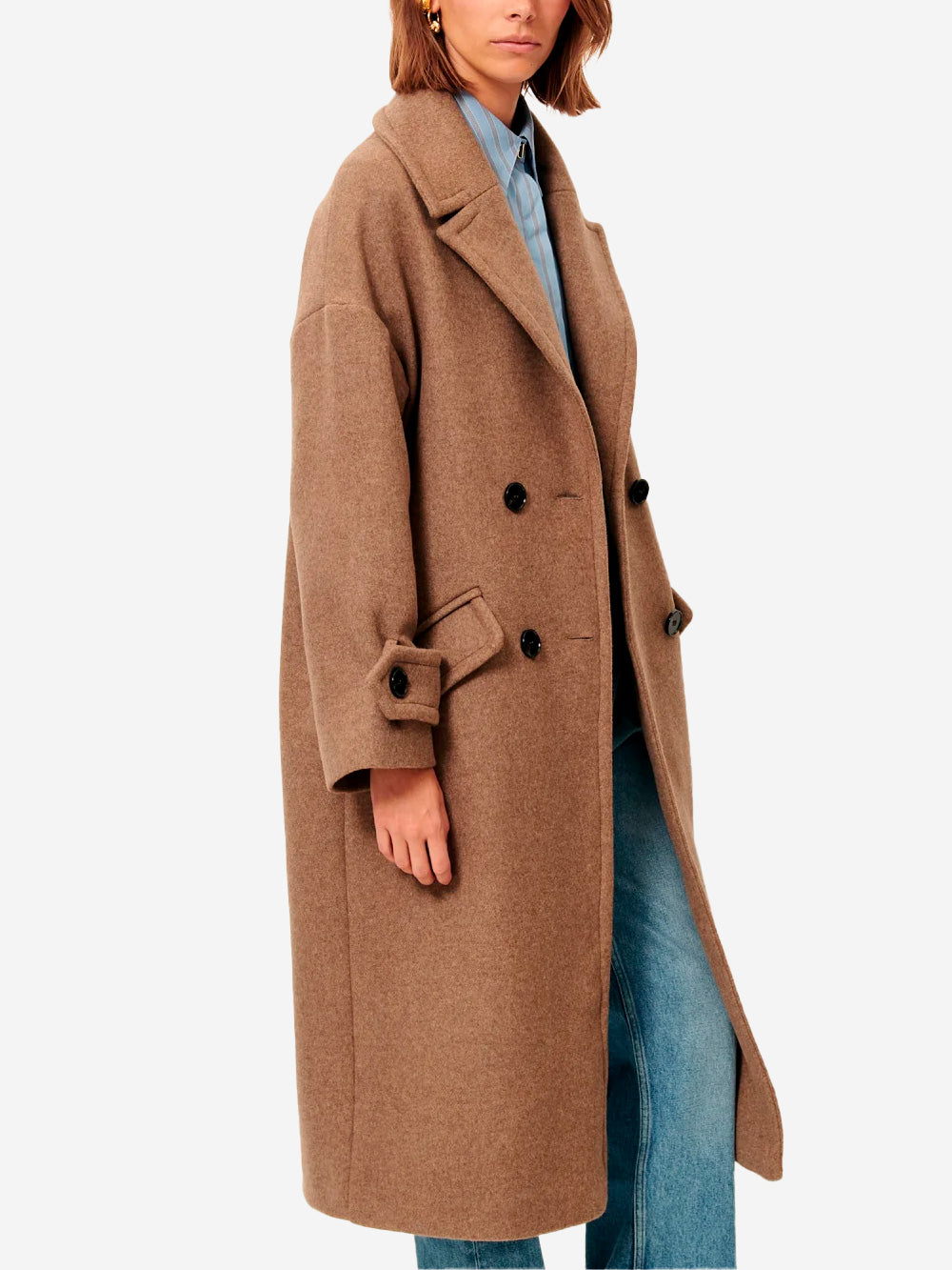 SESSUN Cappotto lungo doppiopetto 'Mia' in misto lana Tortora Urbanstaroma
