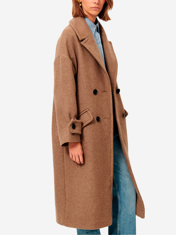 SESSUN Cappotto lungo doppiopetto 'Mia' in misto lana Tortora