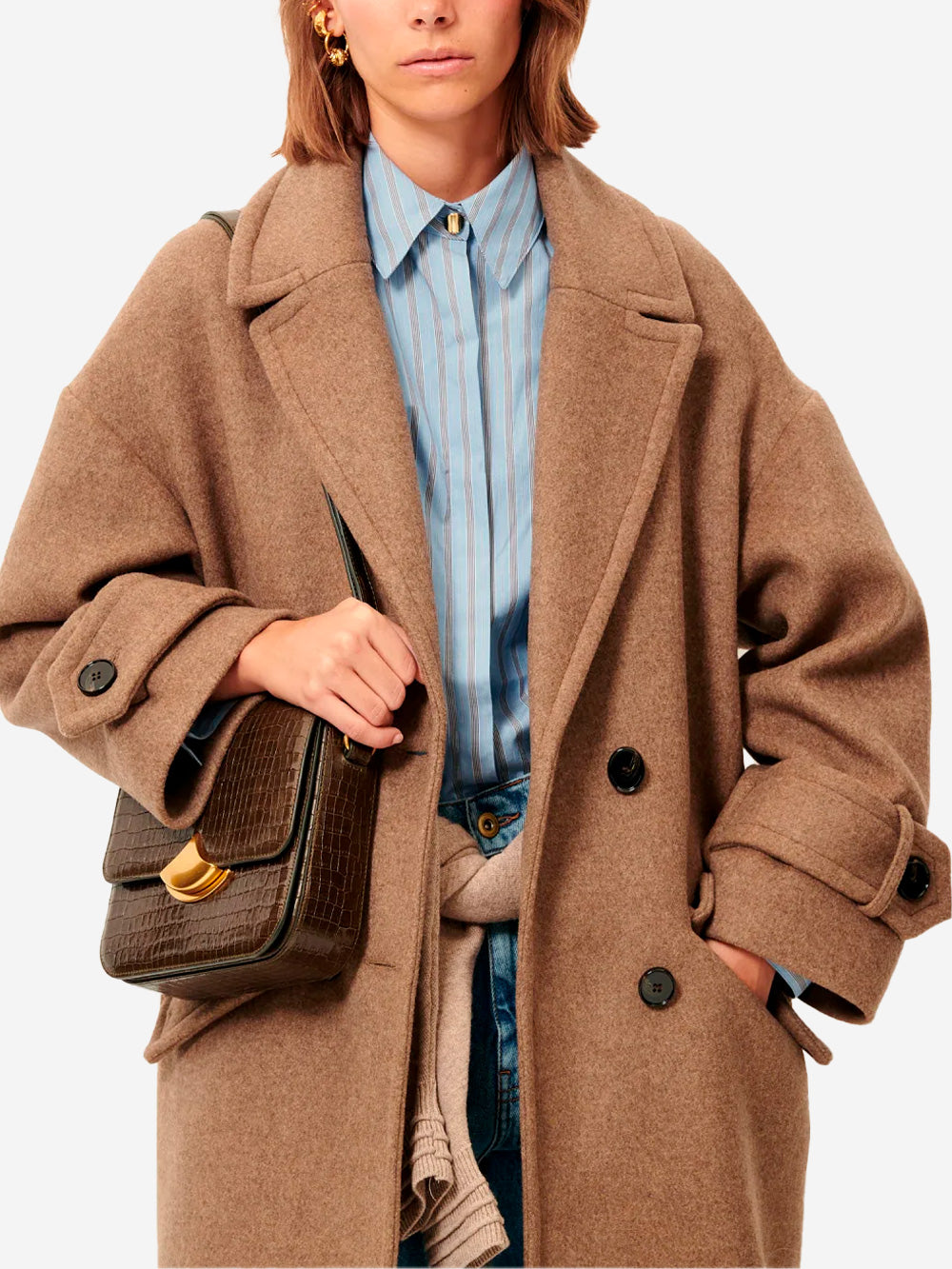 SESSUN Cappotto lungo doppiopetto 'Mia' in misto lana Tortora Urbanstaroma