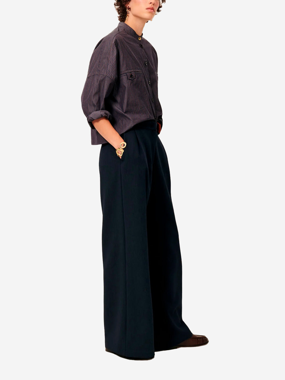 SESSUN Camicia a righe corta con tasche a filetto Blu Urbanstaroma