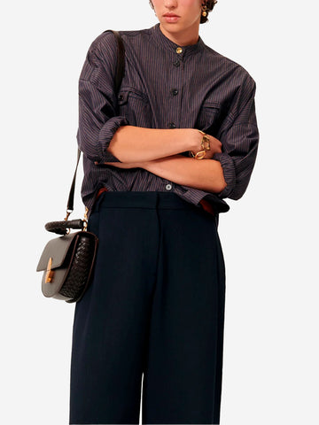 SESSUN Camicia a righe corta con tasche a filetto Blu