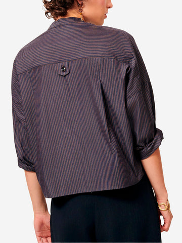 SESSUN Camicia a righe corta con tasche a filetto Blu