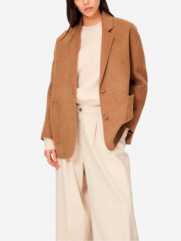 SESSUN Giacca sartoriale misto lana con revers e tasche a toppa Marrone chiaro