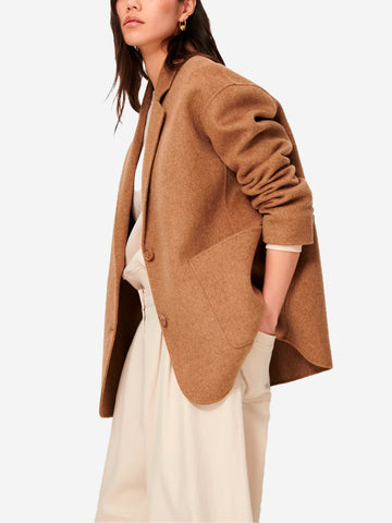 SESSUN Giacca sartoriale misto lana con revers e tasche a toppa Marrone chiaro