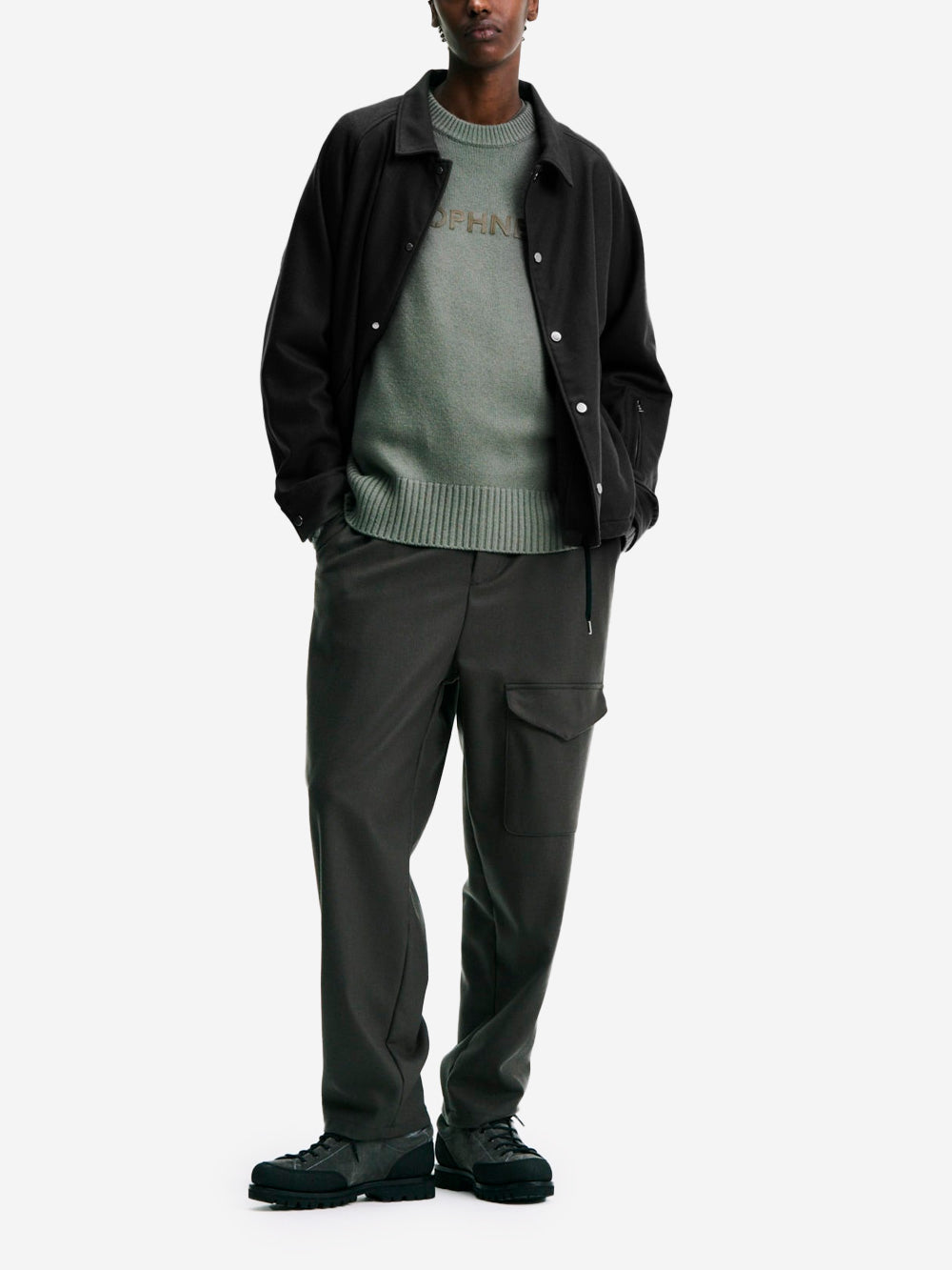 SOPHNET Giacca Coach nera in lana Melton leggera Nero Urbanstaroma