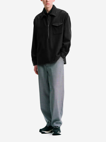 SOPHNET Camicia nera in lana Melton leggera con mezza zip Nero