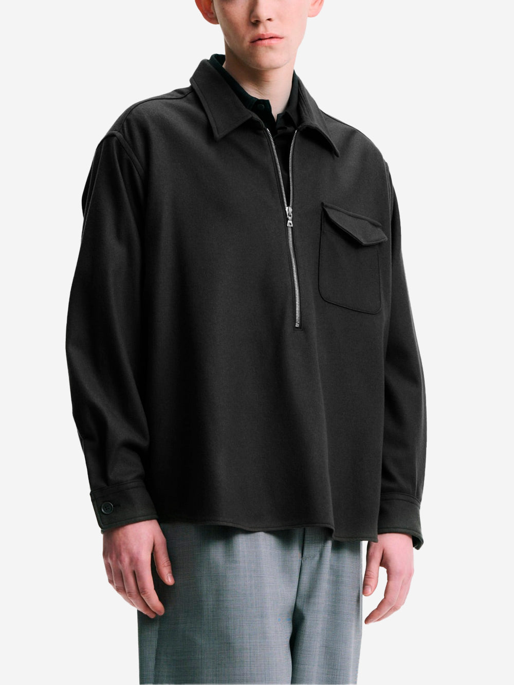 SOPHNET Camicia nera in lana Melton leggera con mezza zip Nero Urbanstaroma