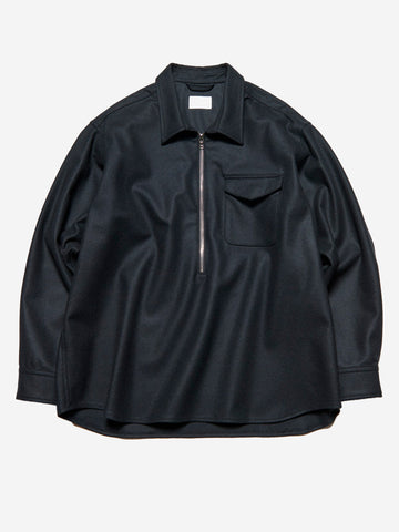 SOPHNET Camicia nera in lana Melton leggera con mezza zip Nero