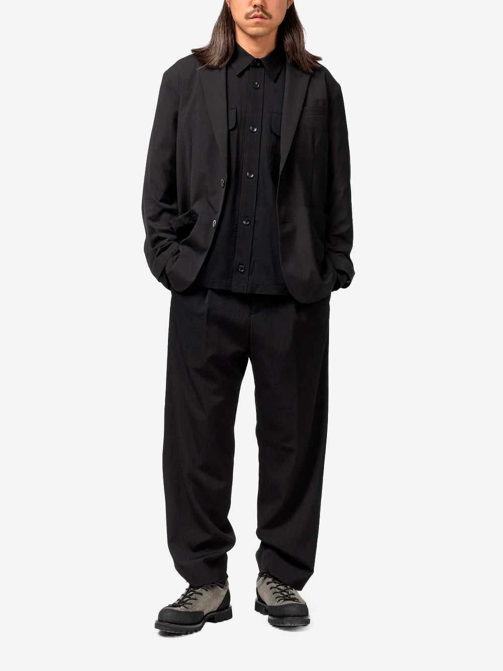 SOPHNET Pantaloni di lana sartoriali relaxed fit con piega Nero Urbanstaroma