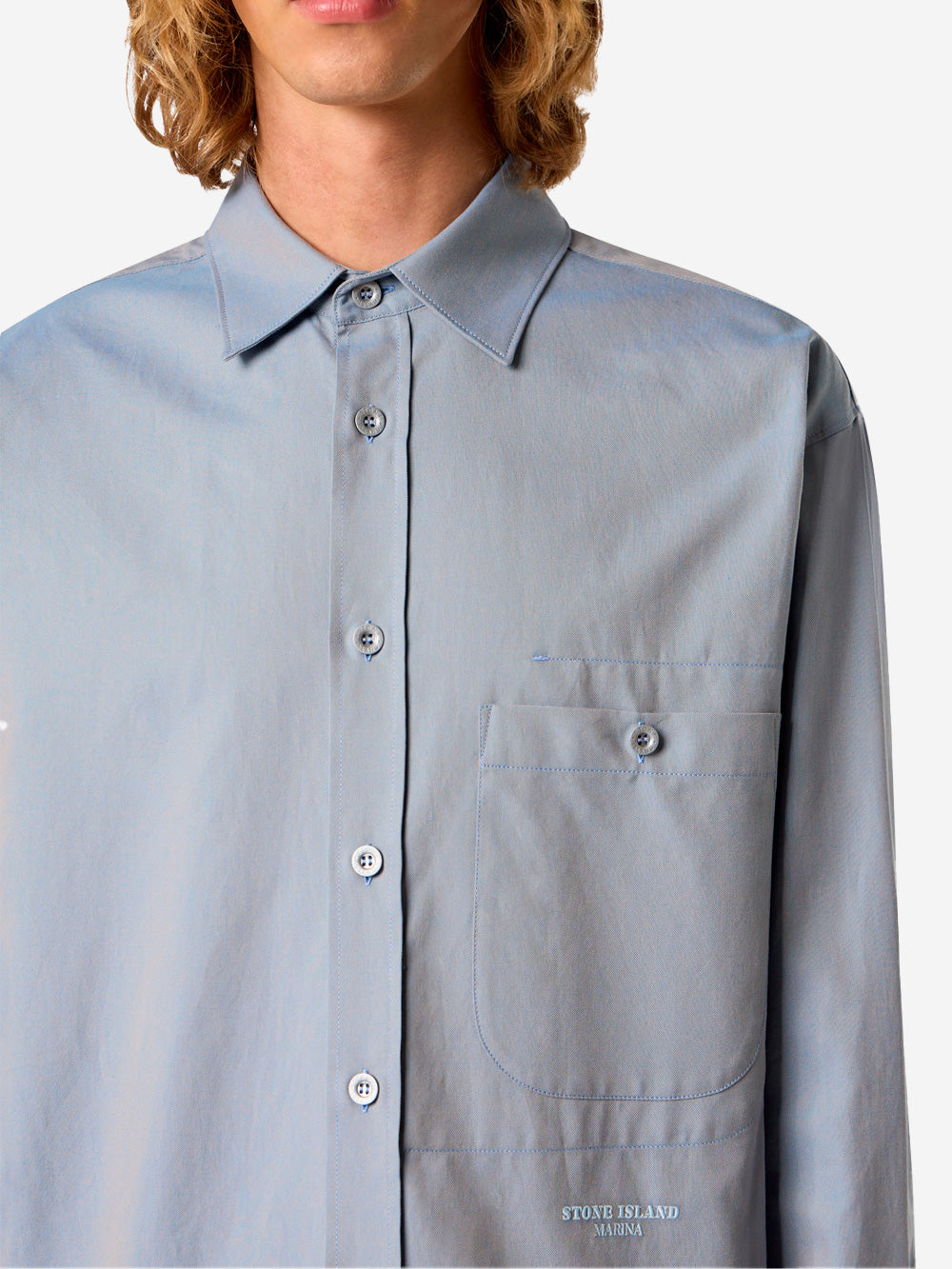 STONE ISLAND Camicia azzurra Oxford 'Marina' con tasca blu Urbanstaroma