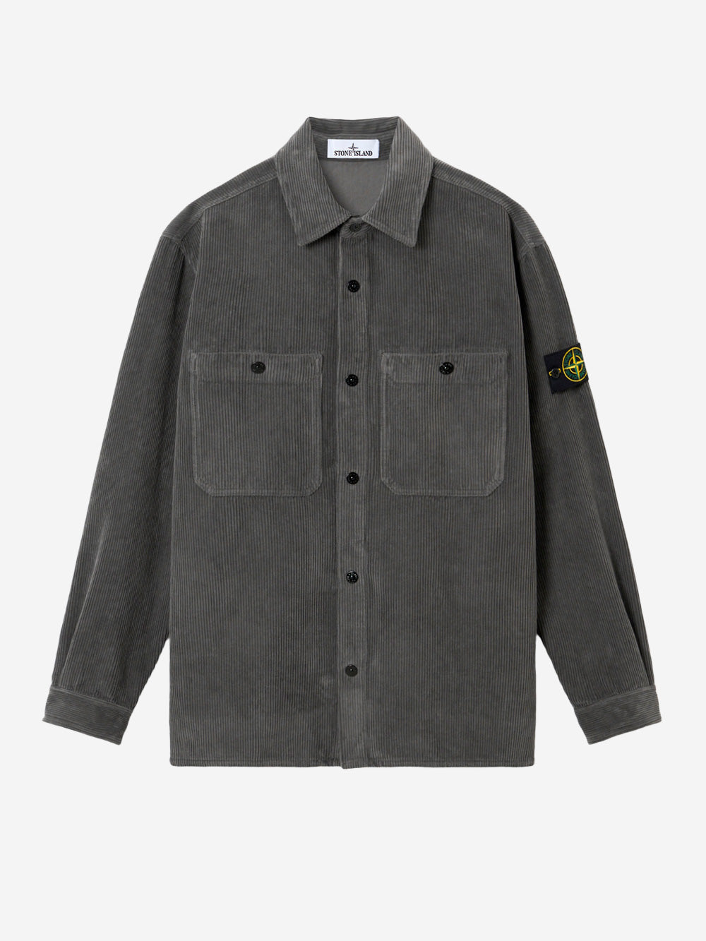 STONE ISLAND Overshirt in velluto a coste con badge Compass Grigio Urbanstaroma