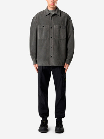 STONE ISLAND Overshirt in velluto a coste con badge Compass Grigio