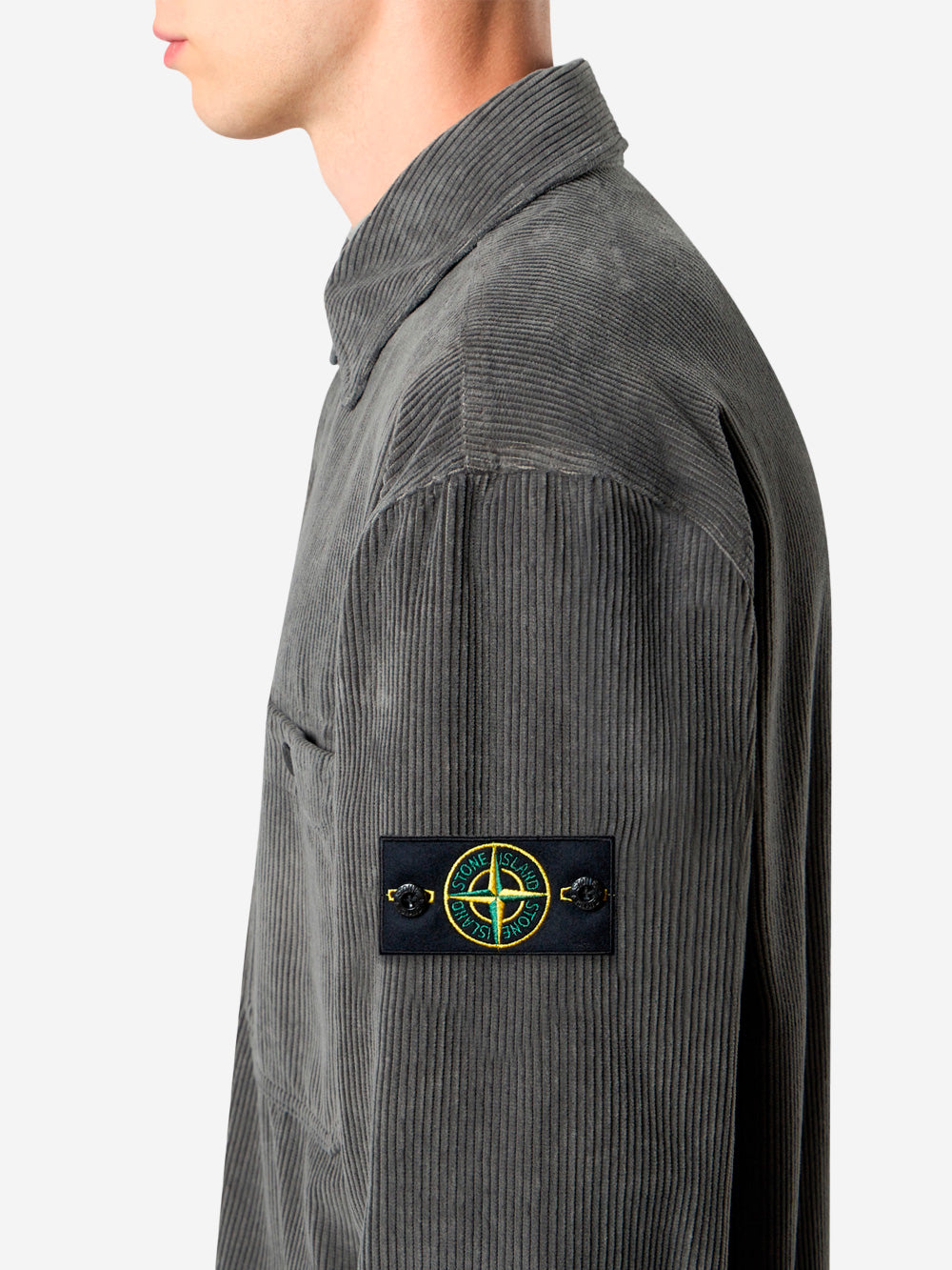 STONE ISLAND Overshirt in velluto a coste con badge Compass Grigio Urbanstaroma