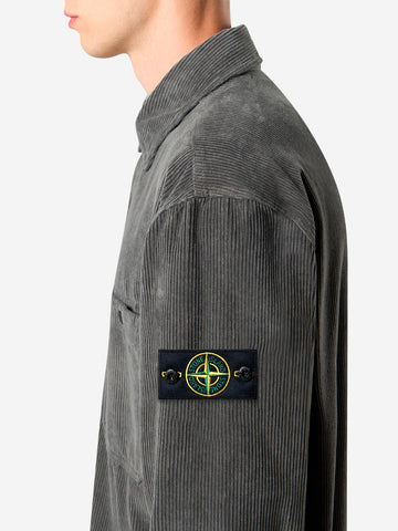 STONE ISLAND Overshirt in velluto a coste con badge Compass Grigio