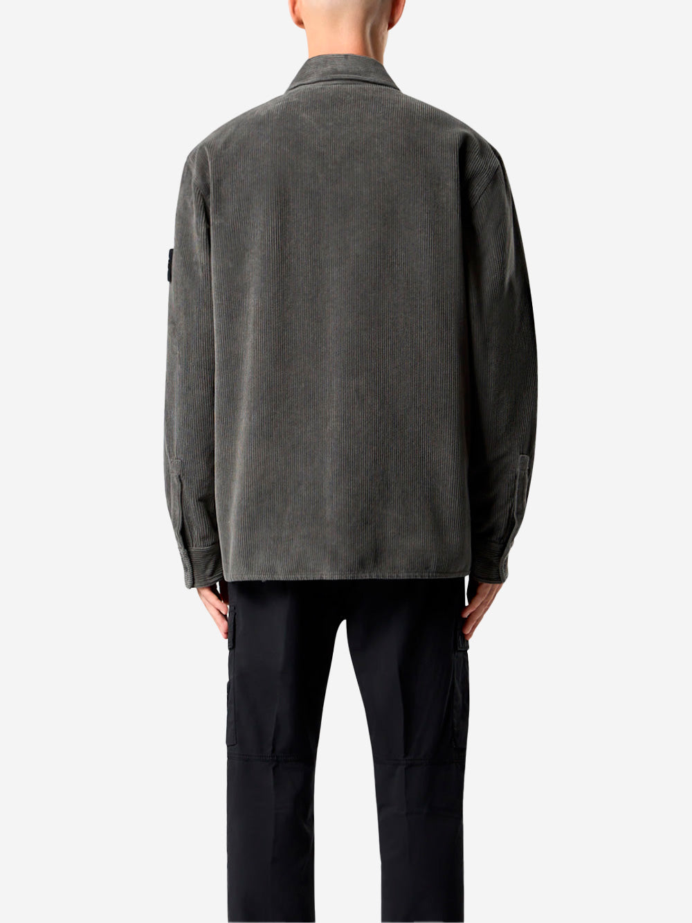 STONE ISLAND Overshirt in velluto a coste con badge Compass Grigio Urbanstaroma