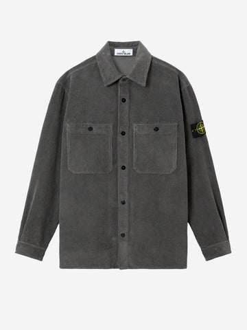 STONE ISLAND Overshirt in velluto a coste con badge Compass Grigio