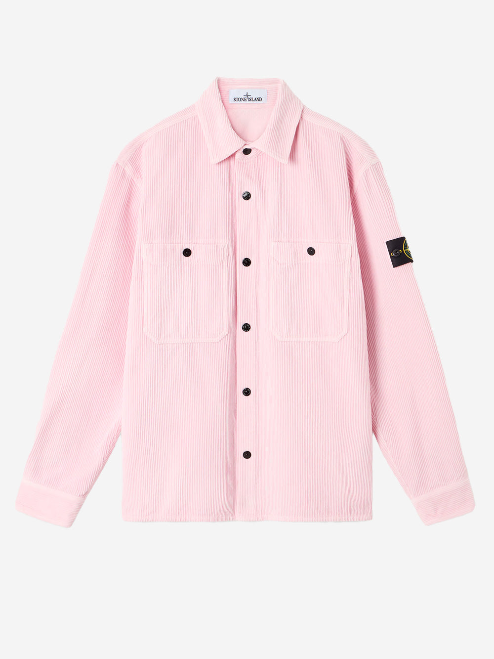 STONE ISLAND Overshirt in velluto a coste rosa con badge Compass Rosa Urbanstaroma