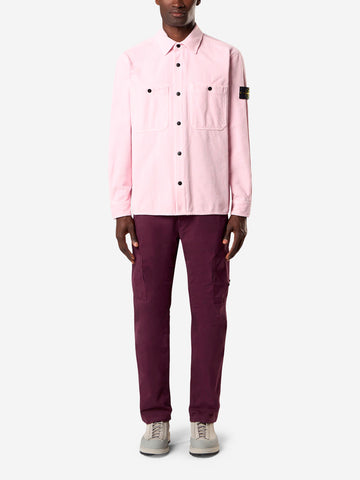 STONE ISLAND Overshirt in velluto a coste rosa con badge Compass Rosa