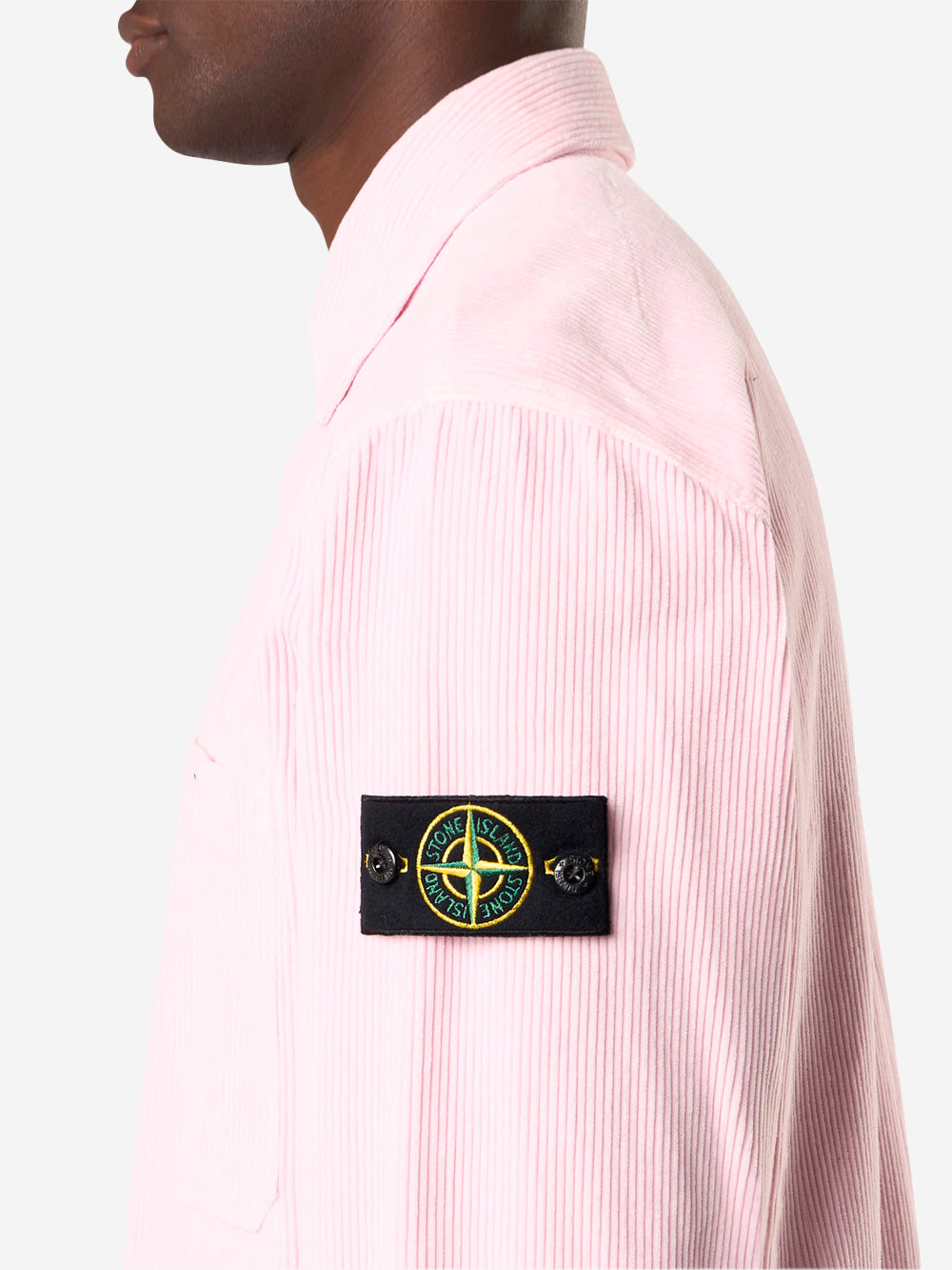 STONE ISLAND Overshirt in velluto a coste rosa con badge Compass Rosa Urbanstaroma