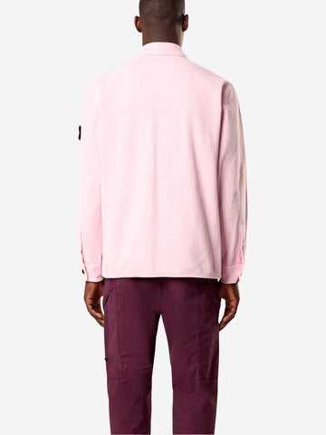 STONE ISLAND Overshirt in velluto a coste rosa con badge Compass Rosa