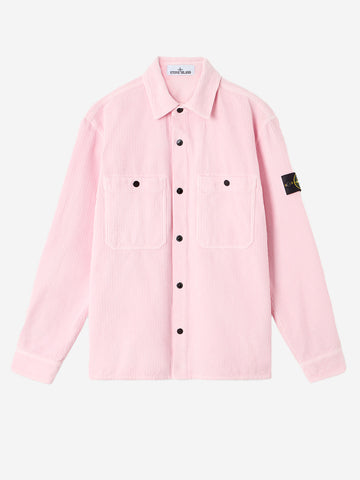 STONE ISLAND Overshirt in velluto a coste rosa con badge Compass Rosa