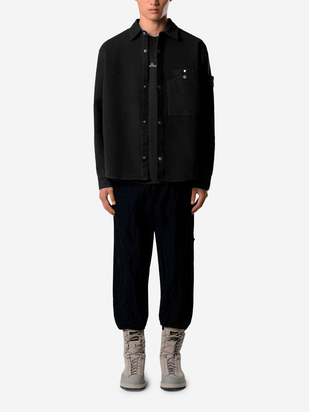 STONE ISLAND Overshirt nero in cotone Moleskin con tasca sul petto Nero Urbanstaroma