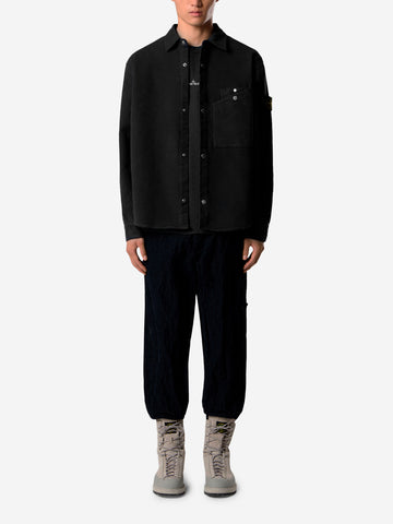 STONE ISLAND Overshirt nero in cotone Moleskin con tasca sul petto Nero