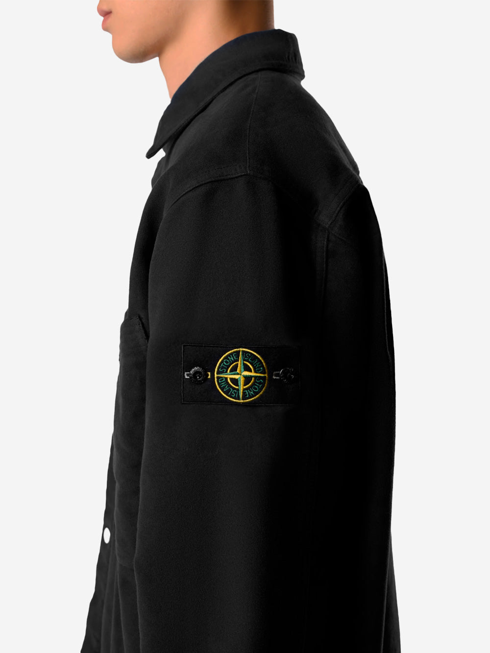 STONE ISLAND Overshirt nero in cotone Moleskin con tasca sul petto Nero Urbanstaroma