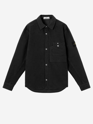 STONE ISLAND Overshirt nero in cotone Moleskin con tasca sul petto Nero