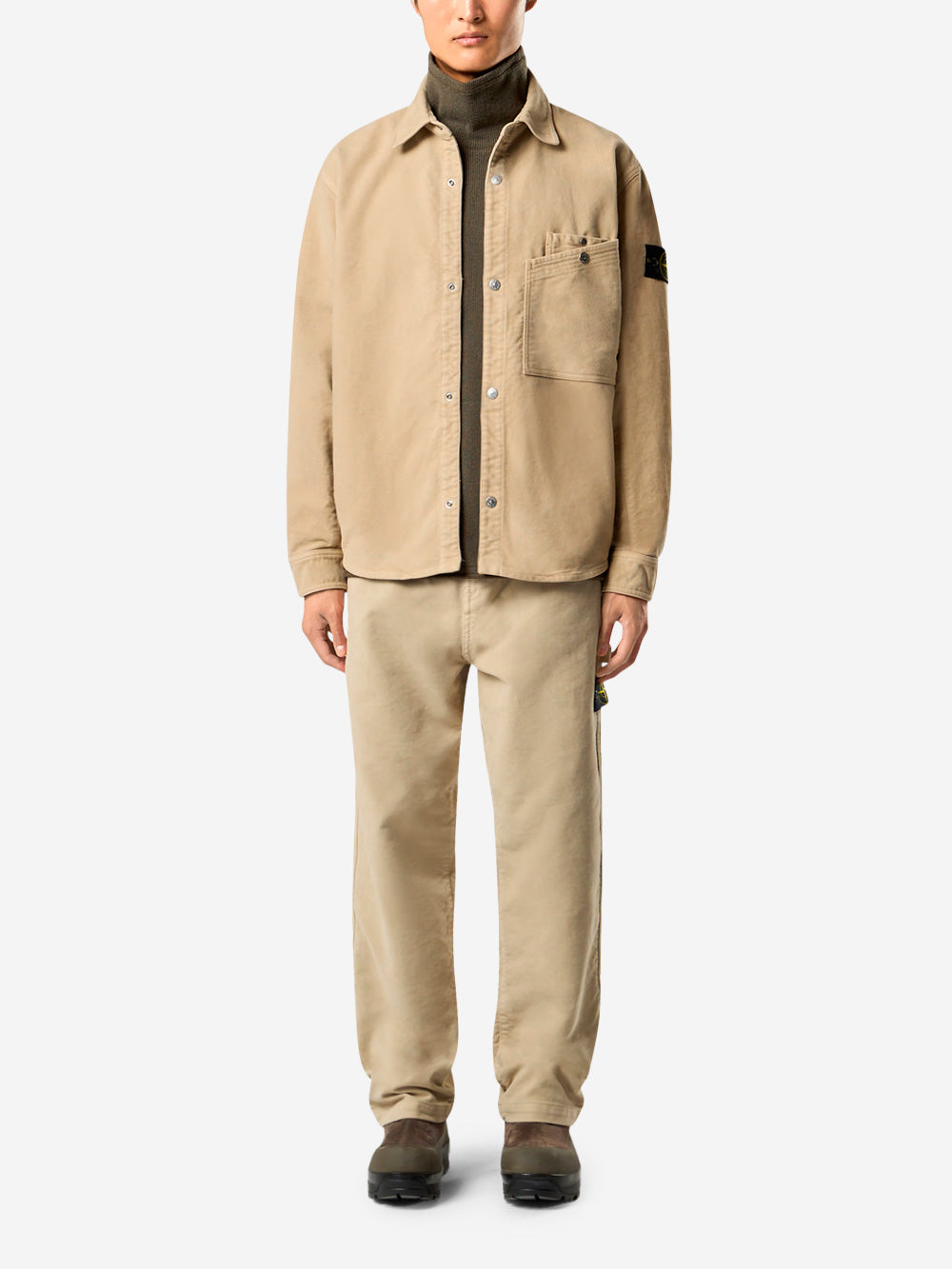 STONE ISLAND Overshirt beige in cotone Moleskin con tasca sul petto Beige Urbanstaroma