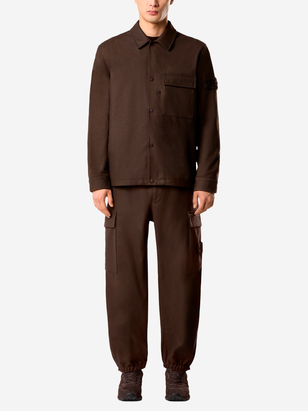 STONE ISLAND Overshirt marrone in flanella di lana cardata e nylon 'Ghost' Marrone Urbanstaroma