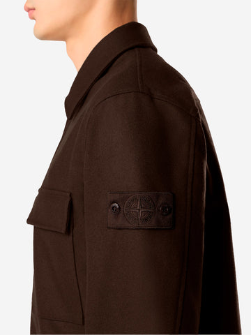 STONE ISLAND Overshirt marrone in flanella di lana cardata e nylon 'Ghost' Marrone