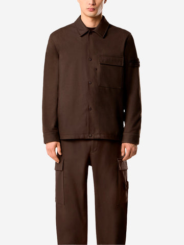 STONE ISLAND Overshirt marrone in flanella di lana cardata e nylon 'Ghost' Marrone