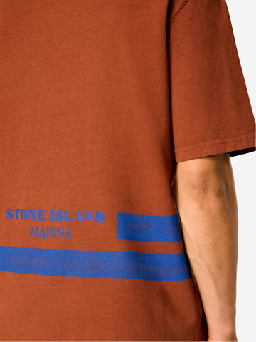 STONE ISLAND T-shirt oversize a manica corta con fasce stampate 'Marina' Tabacco