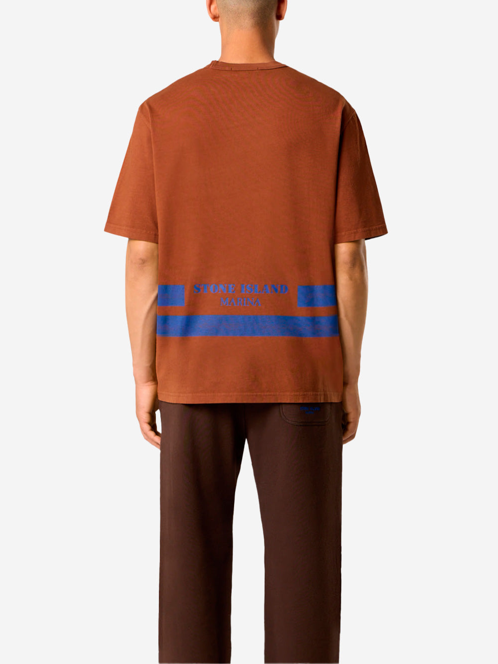 STONE ISLAND T-shirt oversize a manica corta con fasce stampate 'Marina' Tabacco Urbanstaroma
