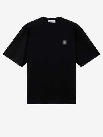 STONE ISLAND T-shirt nera con patch Compass Nero