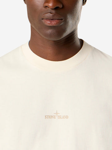 STONE ISLAND T-shirt a manica corta in cotone pettinato con stampa 'Bleeding Numbers Compass' avorio