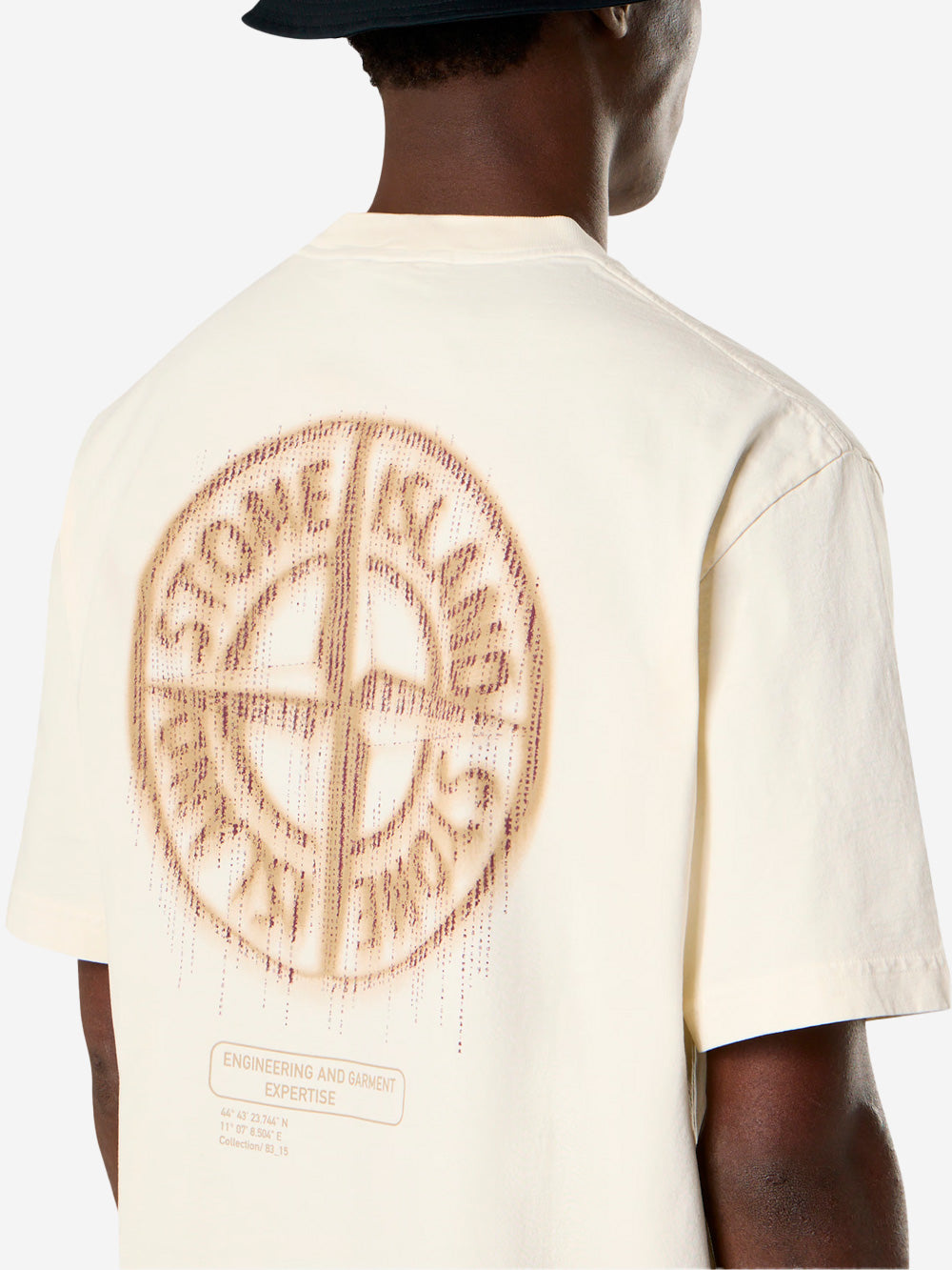 STONE ISLAND T-shirt a manica corta in cotone pettinato con stampa 'Bleeding Numbers Compass' avorio Urbanstaroma
