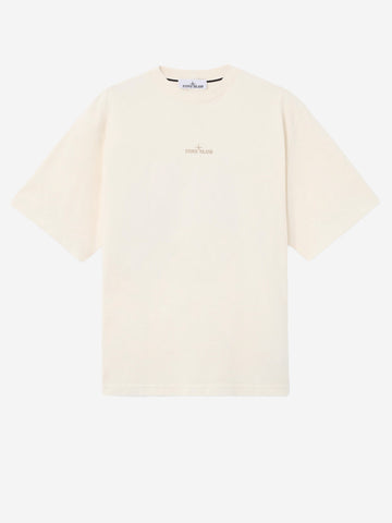 STONE ISLAND T-shirt a manica corta in cotone pettinato con stampa 'Bleeding Numbers Compass' avorio
