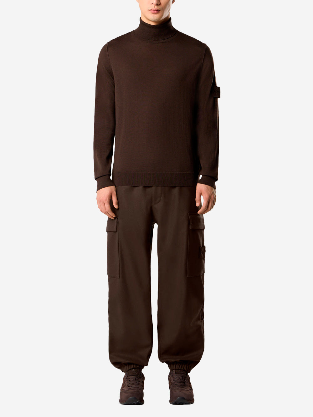 STONE ISLAND Pantaloni cargo in flanella di lana cardata marrone 'Ghost' Marrone Urbanstaroma