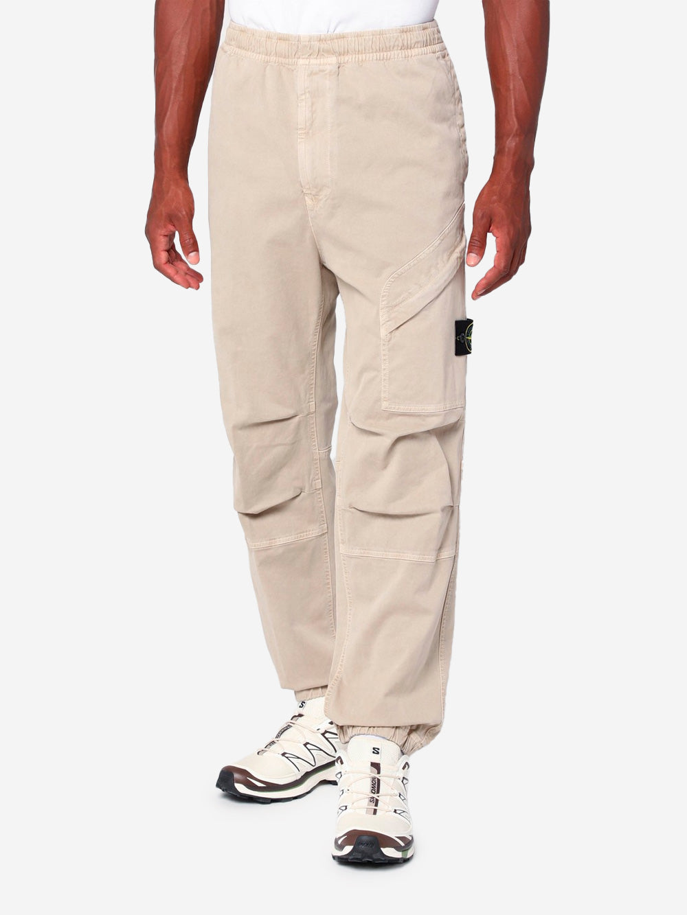 STONE ISLAND Pantaloni beige loose con elastico e badge Beige Urbanstaroma