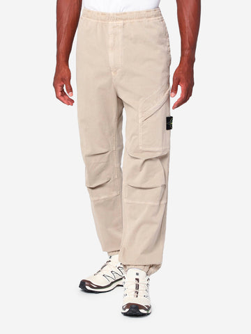 STONE ISLAND Pantaloni beige loose con elastico e badge Beige