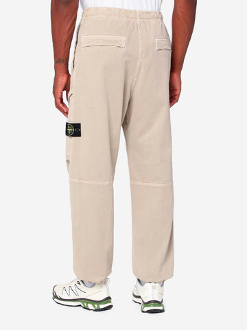 STONE ISLAND Pantaloni beige loose con elastico e badge Beige